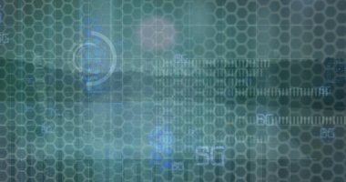 Siyah arkaplandaki veri işleme ve şekillerinin resmi. Küresel iş ve dijital arayüz kavramı dijital olarak oluşturulmuş görüntü.