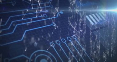 Sürüklenen beyaz ağ, ışık serisi süpürme bloğu arayüz başlatma simülasyonunu çalıştırırken izleri etkinleştiriyor. Gelecekçi, teknoloji, ağ, siber, arayüz, dijital, yenilik