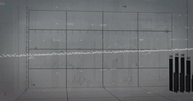 Gri şebeke ortaya çıktığında, izler ortaya çıkar, siyah çizgiler yükselir, küçülür veri akışını temsil eder. Teknoloji, analitik, bilgi, görselleştirme, dijital, yenilik, grafik