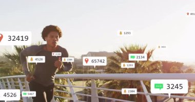 Koşucu köprüde koşuya başlıyor ve performans takibi için yüzen fitness ölçümleri üretiyor. Fitness, teknoloji, kentsel, sağlık, açık hava, performans, izleme