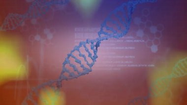 DNA sarmalları dönen ışık kabarcıkları solan altıgenler titreşen döngü animasyonlarını örtüyor. Moleküler, biyoteknoloji, deneysel, geleceksel, bilimsel, görselleştirme, yenilik