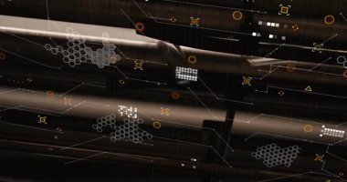 Yapısal analiz için veri akışının tetiklediği dijital tarama kaplamalarını alan tepe boruları. Sanayi, makine, teknoloji, mühendislik, altyapı, kesinlik, fütüristik