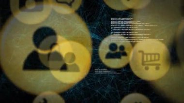 Sürüklenen altın çember aile simgesini, solan grubu veya arabayı, veri akışını gösteren kaydırma kodunu ortaya çıkarıyor. Futuristik, dijital, bağlantı, teknoloji, veri, ağ, soyut