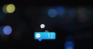 Bulanık ışıklardan çıkan yalnız mavi sohbet baloncuğu, mesaj büyümesi için canlandırma sayıları artıyor. Bildirim, animasyon, dijital, iletişim, canlı, teknoloji, bilgi