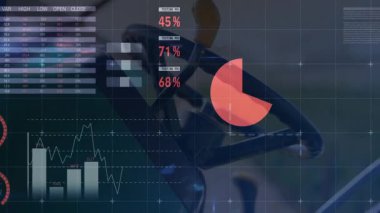 Loading dashboard, animating table, updating gauges, revealing maps and charts to visualize data. Technology, analytics, innovation, futuristic, interface, performance, real-time