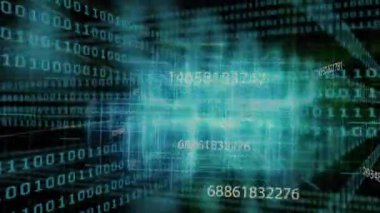 Binary streams activating cyan grid cube forming then pulsing and expanding for data visualization. Cyberspace, data, technology, abstract, digital, futuristic, network