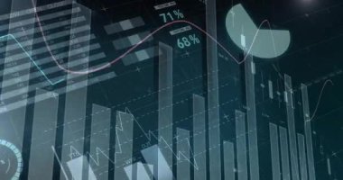 Upon opening bars rising gauge sliding line graphs sweeping text scrolling for analytics dashboard. Data, analysis, dashboard, technology, finance, visualization, innovation