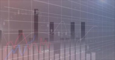 Upon loading 3D chart, white curve flowing, lines rising with percent labels showing market trends. Data visualization, analytics, financial analysis, digital display, business intelligence, modern design, professional