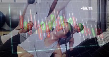 Three women grasping kettlebells showing fitness overlay and pressing into side plank toning core. Strength, endurance, teamwork, wellness, balance, motivation, gym