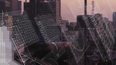 Sahne kaydırma ızgaraları kayan kavisler ortaya çıkan dalga dokuma çubukları yükselen küçülen harita verileri. Futuristik, teknoloji, dijital, veri görselleştirme, yenilik, ağ, analitik