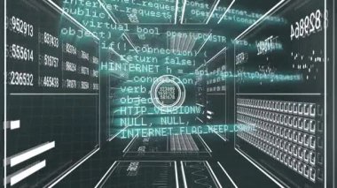 Kamera paneli 3 boyutlu ızgara koridoru, parçacık ilerlemesi, kod panelleri görselleştirme veri akışını değiştiriyor. Siber şebeke, veri akışı, gelecekçi, dijital, sürükleyici, görselleştirme, teknoloji