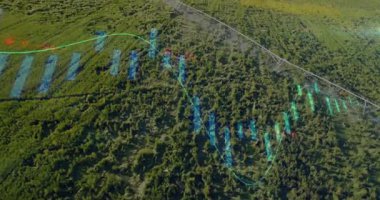 Sulama döngü eğilimini vurgularken, kamera başlangıç çizelgesini alçaltıyor. Tarım, veri görselleştirme, hassas tarım, teknoloji, hava, kırsal, dijital