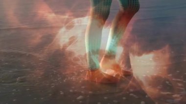 Dişi sporcu şafak vakti sörf yapmaya başlıyor. Formda kalmak için titreşimli enerji aurası yaratıyor. Atletizm, canlılık, dinginlik, eko, enerji, hareket, refah