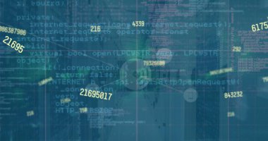 Bilgisayar sunucu odasındaki grafik ve grafiklerle veri işleme resmi. Küresel iletişim, iş, veri ve dijital arayüz kavramı dijital olarak oluşturulmuş görüntü.