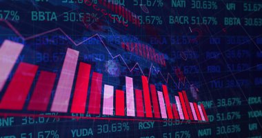 Finansal verileri ve grafikleri olan dijital ekran resmi. Küresel finans, ekonomi ve teknoloji kavramı dijital olarak üretilen görüntü.