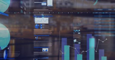 Şehir manzarası üzerinde veri işleme resmi. Küresel teknoloji, bilgisayar ve dijital arayüz kavramı dijital olarak oluşturulmuş görüntü.