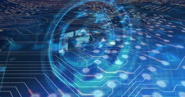 Nft metin resmi, veri işleme ve bilgisayar devre kartı ile kapsam. Dijital olarak oluşturulmuş görüntü küresel çevrimiçi güvenlik, bilgisayar ve veri işleme kavramı.