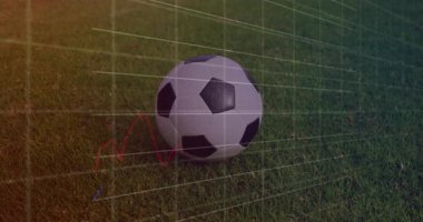 Şebekede azalan kırmızı-mavi grafikler futbol topunun spor analitiği için yüzdelik zirvede olduğunu gösteriyor. Analizler, veri görselleştirme, spor, teknoloji, yenilik, kesinlik, performans