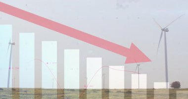 Rüzgâr tarlaları kırmızı çizgiyi başlatıyor. Pembe okun altında iniş çıkışlar ve çıkışlar azalıyor. Yenilenebilir, sürdürülebilirlik, analitik, veri görselleştirme, enerji, çevre, teknoloji