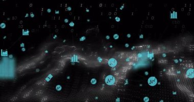 Zifiri karanlık boşluk kod dalgasına dönüşüyor, siyanür simgeleri sürükleniyor ve ağ görselleştirmesi için kıvrılıyor. Dijital, geleceksel, soyut, teknoloji, veri, yenilik, ağ