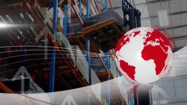 Dalgaların süpürmesi, rafların üzerinde büyüyen oklar gibi kıtaların dönmesi ve küçülmesini tetikler. Sanayi, lojistik, tedarik zinciri, veri animasyonu, dijital, kurumsal, büyüme