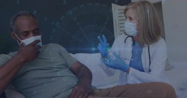 Kanepede öksüren hasta, saydam yuvarlak kaplamalı klinisyen dozaj sıklığı. Tıbbi, danışma, teknoloji, sağlık, sağlık, profesyonellik, teşhis