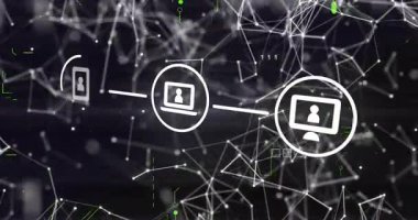 Başlangıç aygıtı simgeleri göründüğünde, satır bağlama simgeleri genişletildiğinde, bağlantı için ağ titreşimi geldiğinde. Teknoloji, bağlantı, siber, dijital, ağ, iletişim, otomasyon