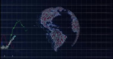 Küresel veriyi görselleştiren verileri gösteren çizgiler kayarken 3D veri noktası küresi yüklendiğinde. Etkileşimli, görselleştirme, fütüristik, analitik, teknoloji, dijital, dalgın