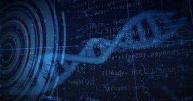 Şebeke, DNA sarmalının ortaya çıktığını, merkeze doğru sürüklendiğini, veri görüntüsü için HUD titreşimli kod kaydırdığını gösteriyor. Fütürist, teknoloji, biyoteknoloji, siber uzay, nöral, dijital, soyut