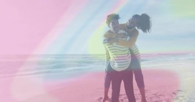 Bir adam kadını sırtında taşırken Pastel, seyahat reklamları için süpürüyor. Romantizm, eğlence, sükunet, oyun, bağlantı, uyum, açık hava