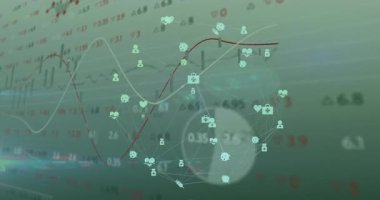 Veri yükünde kırmızı-beyaz çizgiler süzülüyor sağlık eğilimlerini gösteren tıbbi simgeleri güncelliyor. Teknoloji, analitik, görselleştirme, yenilik, finans, sağlık, dijital