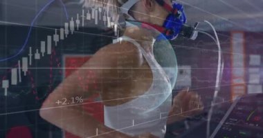 Gönüllü koşu bandında çalışmaya başlıyor. Laboratuvarda koşuyor, maske takıyor ve çizelgeler metabolizmayı değiştiriyor. Araştırma, analitik, performans, biyomekanik, sağlık, uygunluk, biyometrik