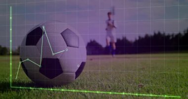 Futbolcu, şebeke çizelgesinde beliren performans analizlerinin üzerinde yükselen çizelge olarak topun yanından geçti. Atletik, fitness, veri görselleştirme, spor analitikleri, açık hava, rekabetçi, modern tasarım