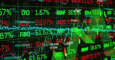 Finansal verileri ve grafikleri olan dijital ekran resmi. Küresel finans, ekonomi ve teknoloji kavramı dijital olarak üretilen görüntü.