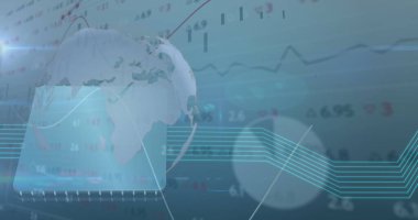 Dünya üzerinde veri işleme görüntüsü. küresel iş ve dijital arayüz kavramı dijital olarak oluşturulmuş görüntü.