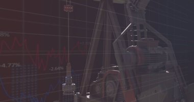 Finansal veri işleme resmi, siyah arka planda grafiğin üzerinde. Küresel iş, finans ve dijital arayüz kavramı dijital olarak oluşturulmuş görüntü.