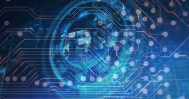 Image of data processing over network of connections. Global business and digital interface concept digitally generated image.