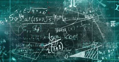 Dijital bilim formülü ve şebeke modeline karşı hareket eden matematik denkleminin resmi. Dijital olarak üretilmiş, çoklu maruz kalma, veri, fütürist, teknoloji, yapay zeka. Makine öğrenimi.