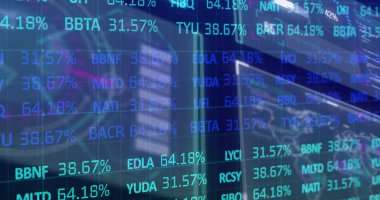 Finansal verileri ve grafikleri olan dijital ekran resmi. Küresel finans, ekonomi ve teknoloji kavramı dijital olarak üretilen görüntü.