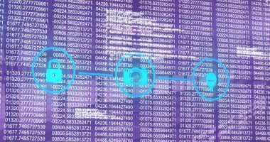 Ortam simgeleri üzerinde veri işleme resmi. Küresel iş ve dijital arayüz kavramı dijital olarak oluşturulmuş görüntü.