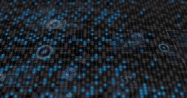 Siyah arkaplan üzerinde veri işleme resmi. küresel iş ve dijital arayüz kavramı dijital olarak oluşturulmuş görüntü.