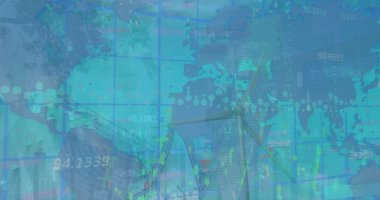 Rüzgar türbini üzerinde veri işleme görüntüsü. Küresel ekoloji ve dijital arayüz kavramı dijital olarak oluşturulmuş görüntü.