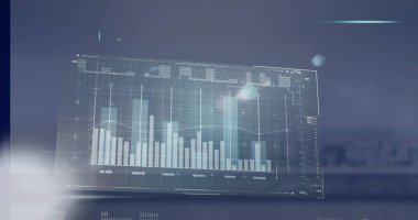 Şehir manzarası üzerinde veri işleme resmi. Küresel teknoloji, bilgisayar ve dijital arayüz kavramı dijital olarak oluşturulmuş görüntü.