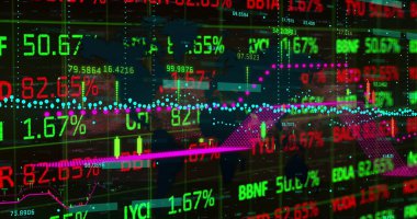 Finansal verileri ve grafikleri olan dijital ekran resmi. Küresel finans, ekonomi ve teknoloji kavramı dijital olarak üretilen görüntü.