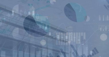 Finansal veri işleme ve şehir manzarası istatistikleri. İş, finans ve veri işleme kavramı dijital olarak oluşturulmuş görüntü.