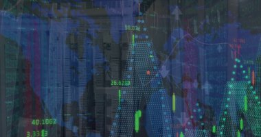 Sunuculardan finansal verilerin ve grafiklerin görüntüsü. Ağ, finans, veri işleme ve teknoloji konsepti dijital olarak oluşturuldu.