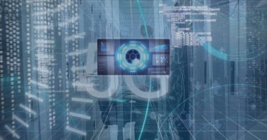 Sunucuların üzerinde veri olan dijital ekran görüntüsü. Ağ, veri işleme ve teknoloji konsepti dijital olarak oluşturuldu.