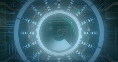 Siyah arkaplan üzerindeki veri işleme alanının görüntüsü. Küresel teknoloji, bilgisayar ve dijital arayüz kavramı dijital olarak oluşturulmuş görüntü.