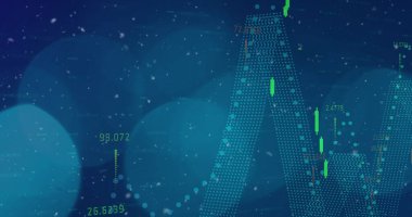 Bokeh ve kar efektli grafiksel iş temsili. Dijital olarak üretilmiş, işletme, büyüme, fütüristik, veri, finansal rakamlar.