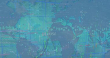 Mavi arkaplanda veri işleme resmi. Küresel ekoloji ve dijital arayüz kavramı dijital olarak oluşturulmuş görüntü.